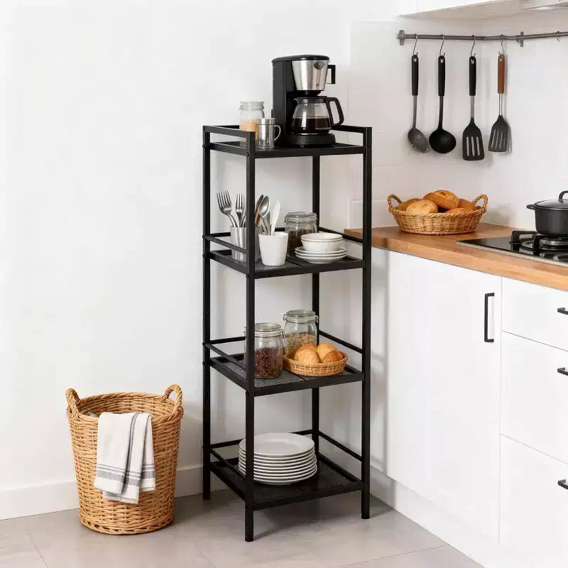 3/4-Tier Metal Standing Shelf Unit, Multifunctional Freestanding Storage Shelf, Space-Saving Organizer for Bathroom, Living Room, Bedroom, Kitchen
