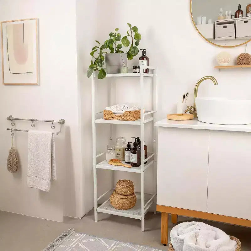 3/4-Tier Metal Standing Shelf Unit, Multifunctional Freestanding Storage Shelf, Space-Saving Organizer for Bathroom, Living Room, Bedroom, Kitchen