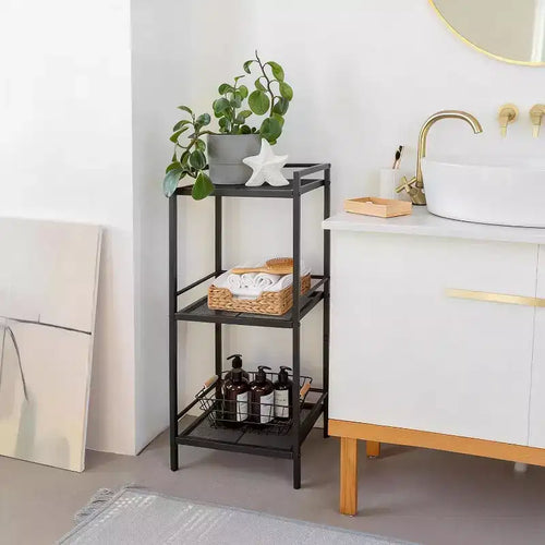 3/4-Tier Metal Standing Shelf Unit, Multifunctional Freestanding Storage Shelf, Space-Saving Organizer for Bathroom, Living Room, Bedroom, Kitchen
