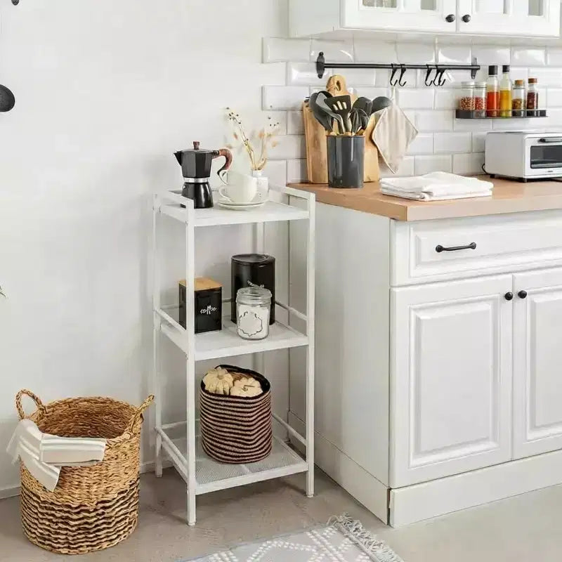 3/4-Tier Metal Standing Shelf Unit, Multifunctional Freestanding Storage Shelf, Space-Saving Organizer for Bathroom, Living Room, Bedroom, Kitchen