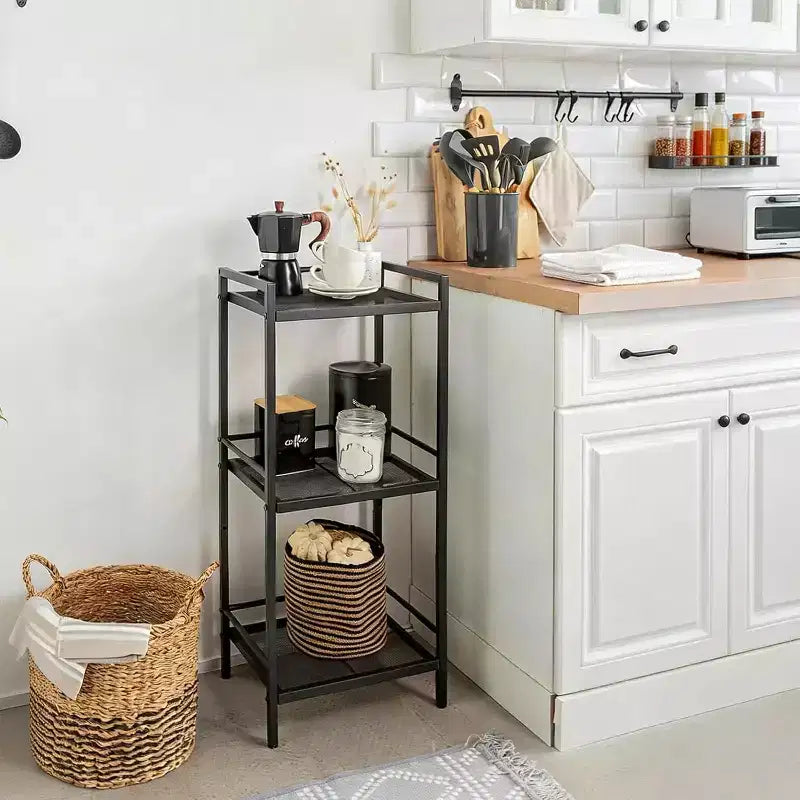 3/4-Tier Metal Standing Shelf Unit, Multifunctional Freestanding Storage Shelf, Space-Saving Organizer for Bathroom, Living Room, Bedroom, Kitchen