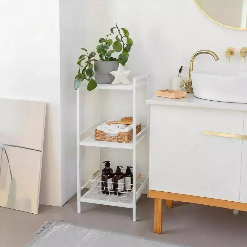 3/4-Tier Metal Standing Shelf Unit, Multifunctional Freestanding Storage Shelf, Space-Saving Organizer for Bathroom, Living Room, Bedroom, Kitchen
