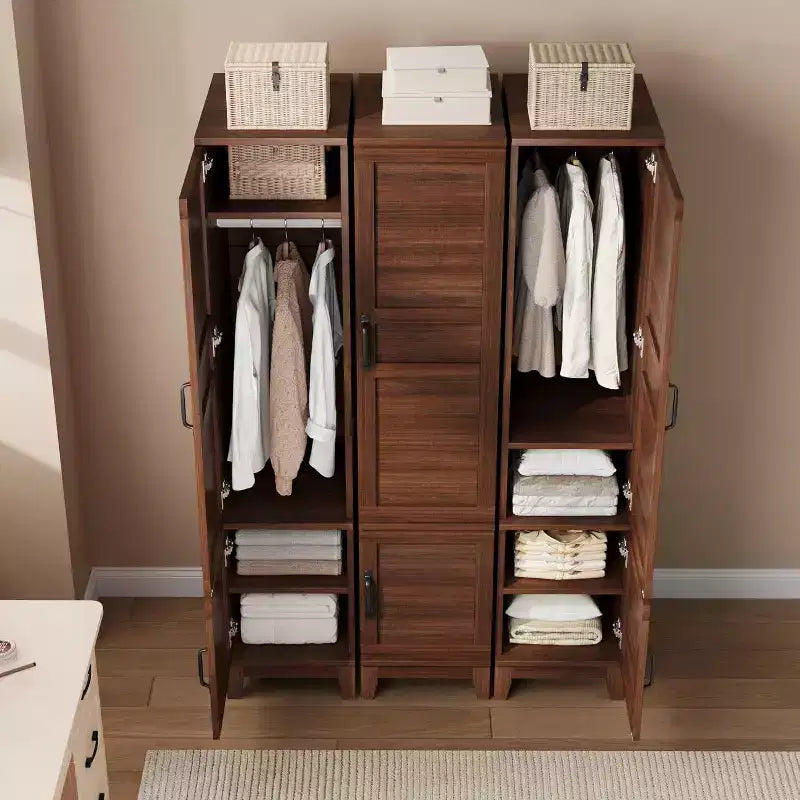 Double-door wardrobe with hanging rod, 72-inch narrow and tall wardrobe with 18 adjustable shelves.
