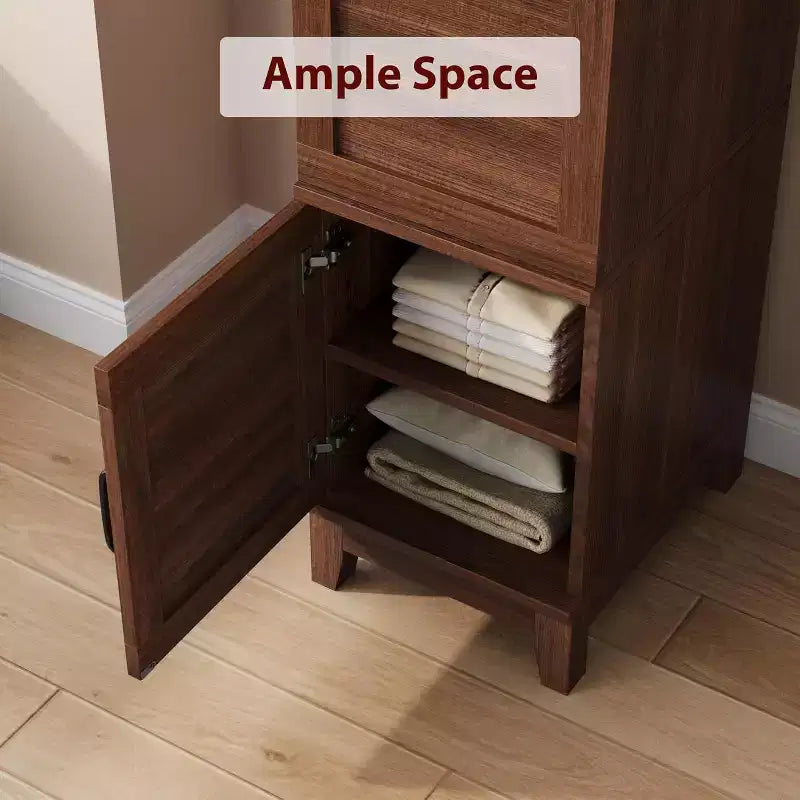 Double-door wardrobe with hanging rod, 72-inch narrow and tall wardrobe with 18 adjustable shelves.