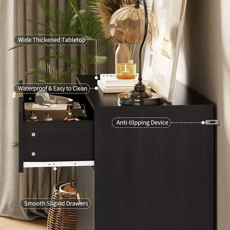 Bedroom four-drawer wardrobe - wave patterned cabinet, modern standing storage cabinet, slim bedside table