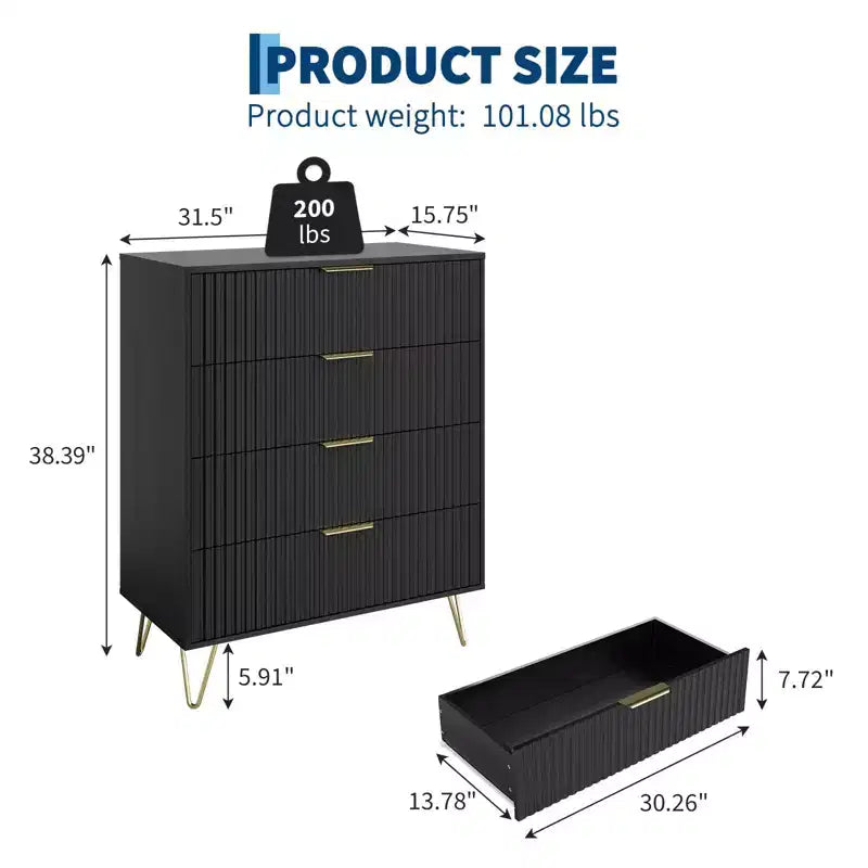Bedroom four-drawer wardrobe - wave patterned cabinet, modern standing storage cabinet, slim bedside table