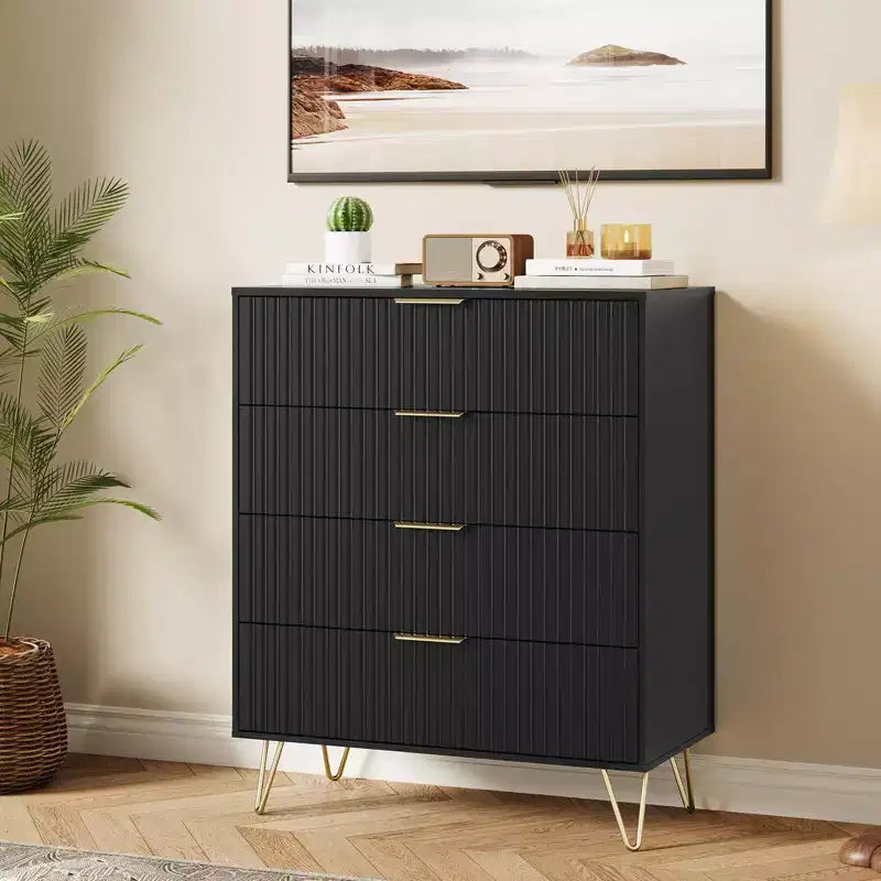 Bedroom four-drawer wardrobe - wave patterned cabinet, modern standing storage cabinet, slim bedside table