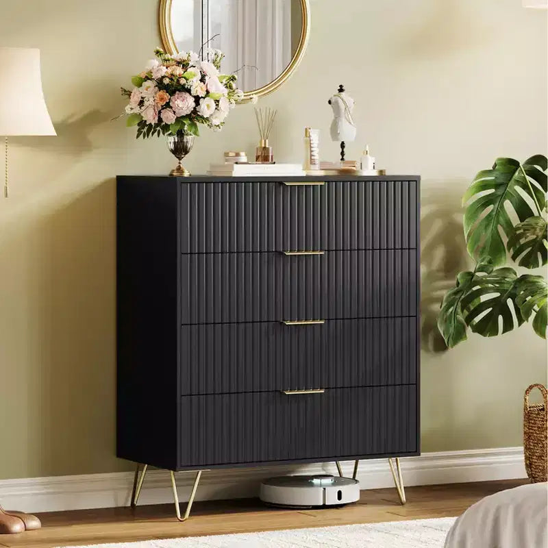 Bedroom four-drawer wardrobe - wave patterned cabinet, modern standing storage cabinet, slim bedside table