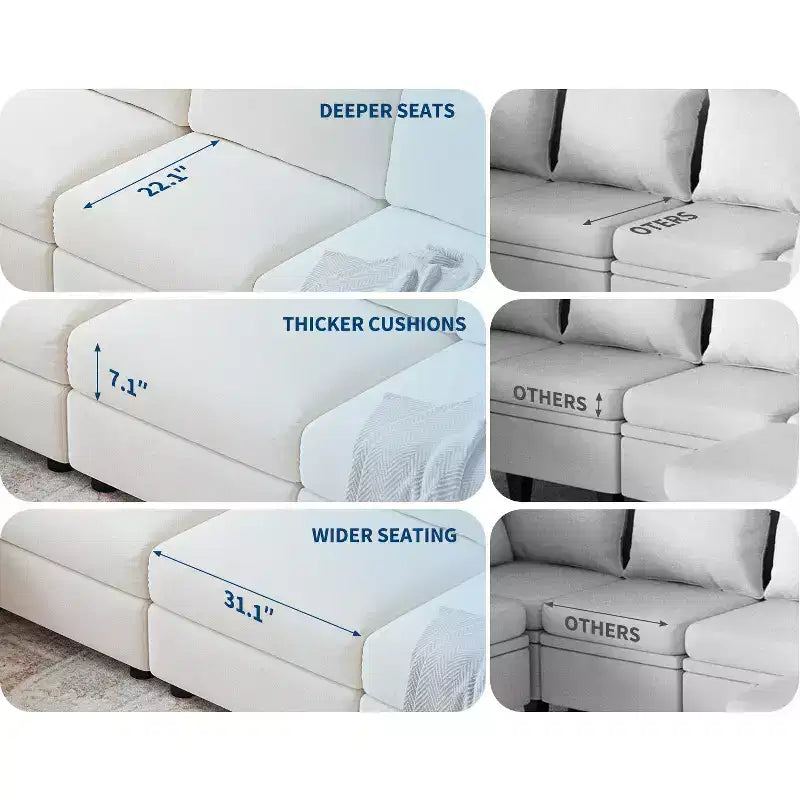 128 Modular Sectional, 9-Seater L-Shaped Sofa w/ 2 Storage Ottomans, Modern Sleeper Couch with Washable Removable Covers & Pillows