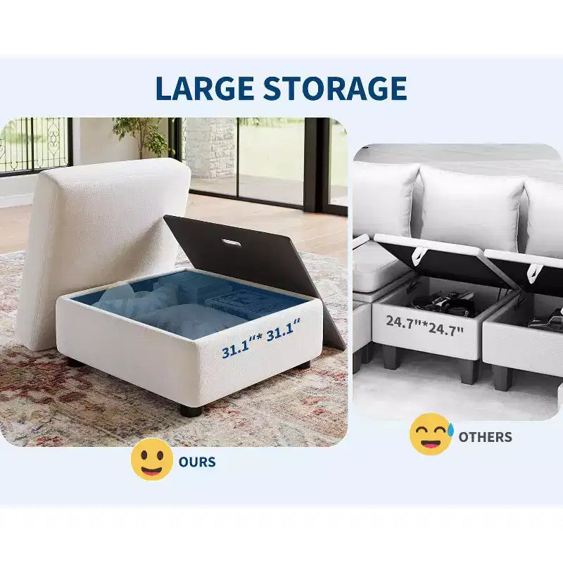 128 Modular Sectional, 9-Seater L-Shaped Sofa w/ 2 Storage Ottomans, Modern Sleeper Couch with Washable Removable Covers & Pillows