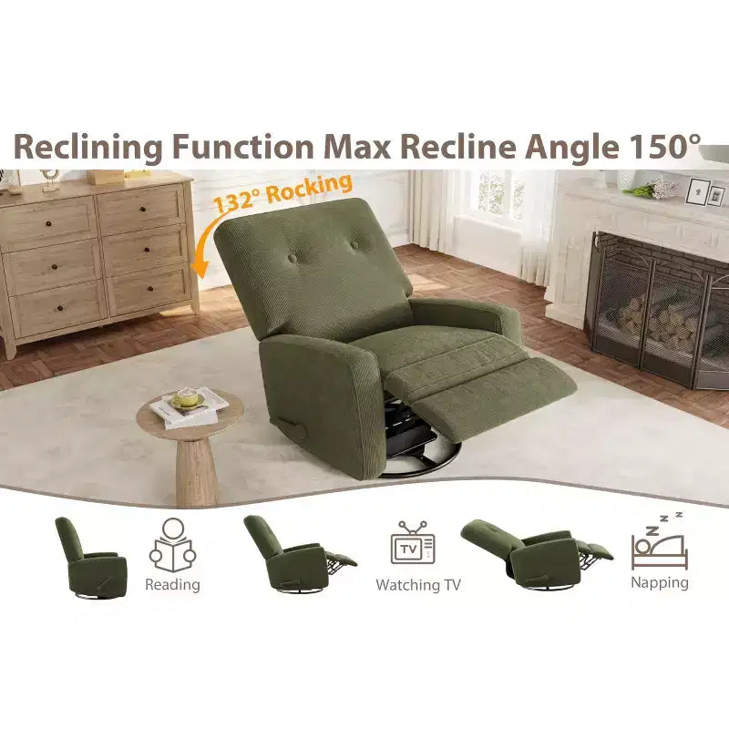 Modern 3-in-1 Swivel Glider Recliner, 360 Rocking Chair w/ Adjustable Backrest & Footrest, Upholstered Armchair for Nursery, Living Room, Bedroom