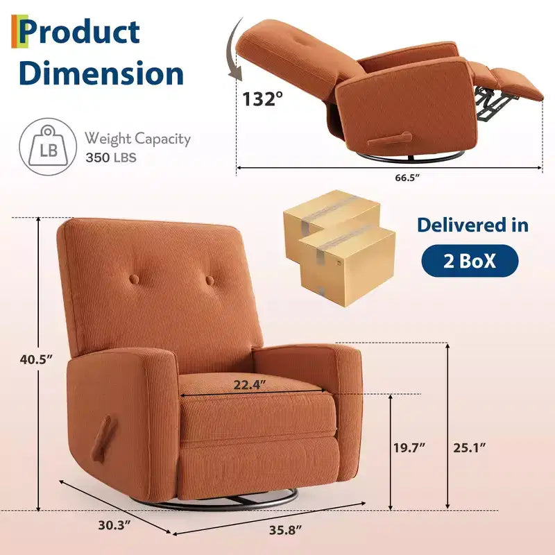 Modern 3-in-1 Swivel Glider Recliner, 360 Rocking Chair w/ Adjustable Backrest & Footrest, Upholstered Armchair for Nursery, Living Room, Bedroom