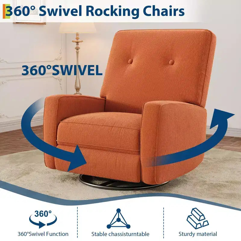 Modern 3-in-1 Swivel Glider Recliner, 360 Rocking Chair w/ Adjustable Backrest & Footrest, Upholstered Armchair for Nursery, Living Room, Bedroom