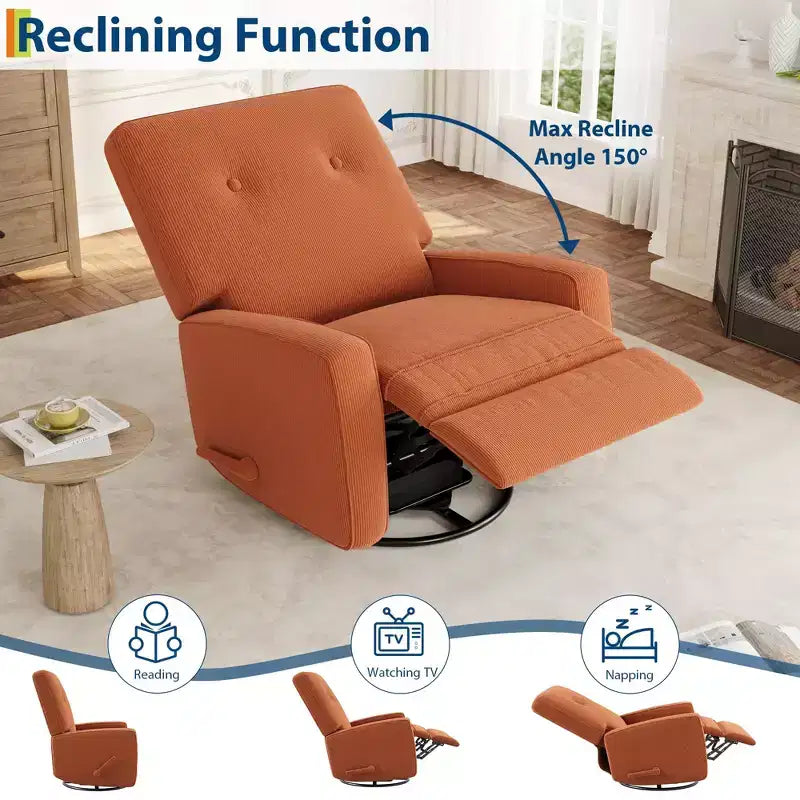 Modern 3-in-1 Swivel Glider Recliner, 360 Rocking Chair w/ Adjustable Backrest & Footrest, Upholstered Armchair for Nursery, Living Room, Bedroom