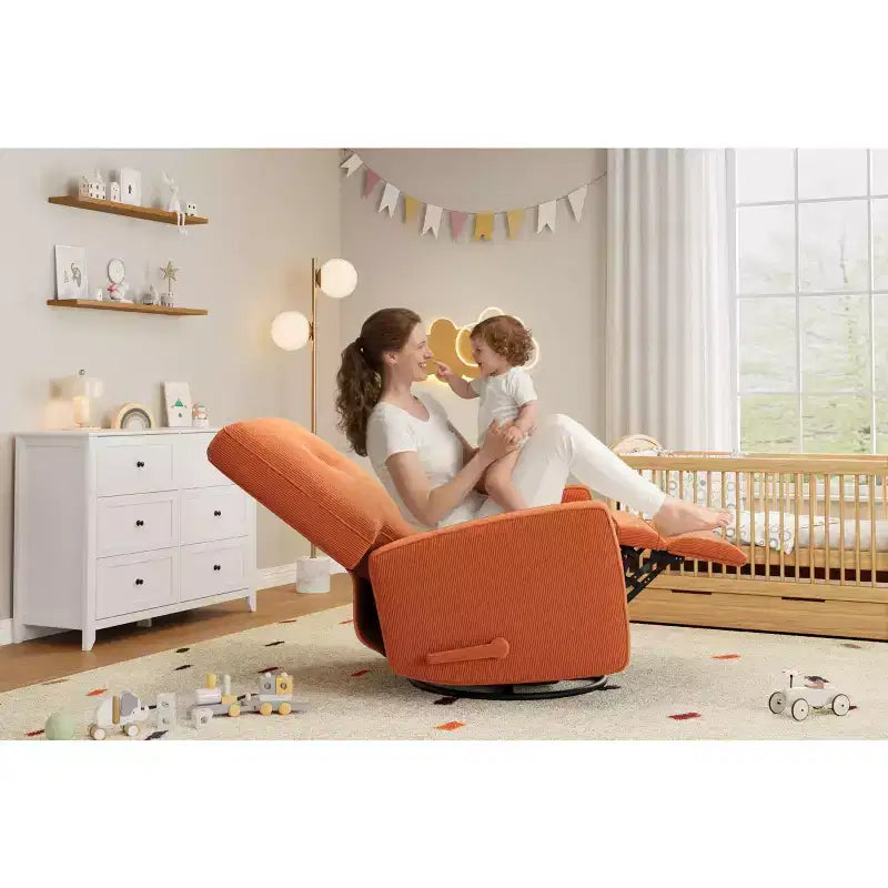 Modern 3-in-1 Swivel Glider Recliner, 360 Rocking Chair w/ Adjustable Backrest & Footrest, Upholstered Armchair for Nursery, Living Room, Bedroom
