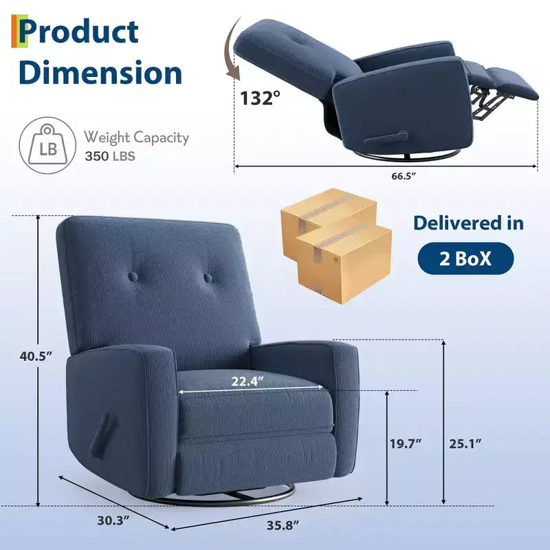 Modern 3-in-1 Swivel Glider Recliner, 360 Rocking Chair w/ Adjustable Backrest & Footrest, Upholstered Armchair for Nursery, Living Room, Bedroom