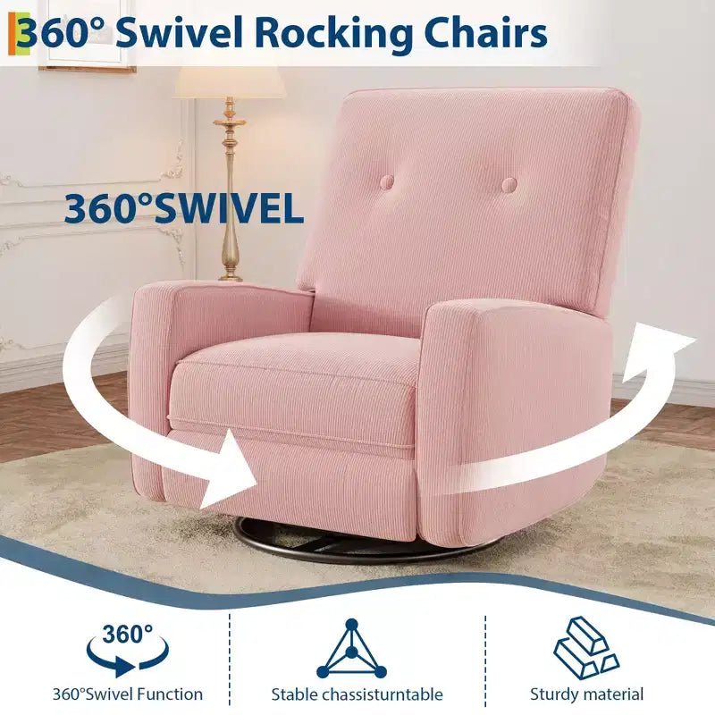 Modern 3-in-1 Swivel Glider Recliner, 360 Rocking Chair w/ Adjustable Backrest & Footrest, Upholstered Armchair for Nursery, Living Room, Bedroom