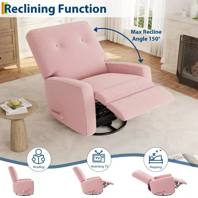 Modern 3-in-1 Swivel Glider Recliner, 360 Rocking Chair w/ Adjustable Backrest & Footrest, Upholstered Armchair for Nursery, Living Room, Bedroom