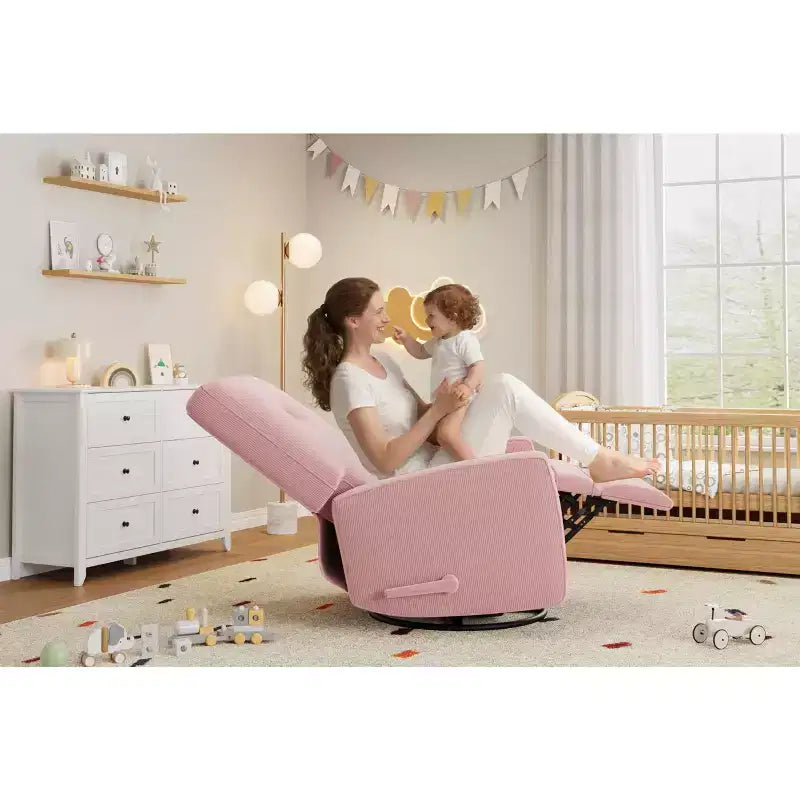 Modern 3-in-1 Swivel Glider Recliner, 360 Rocking Chair w/ Adjustable Backrest & Footrest, Upholstered Armchair for Nursery, Living Room, Bedroom