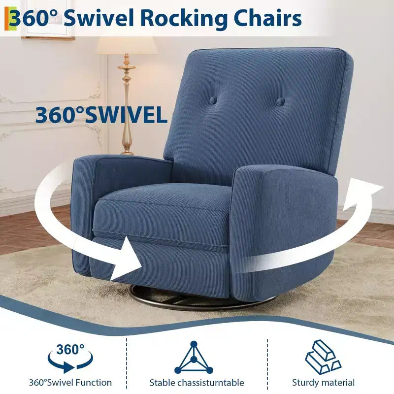 Modern 3-in-1 Swivel Glider Recliner, 360 Rocking Chair w/ Adjustable Backrest & Footrest, Upholstered Armchair for Nursery, Living Room, Bedroom