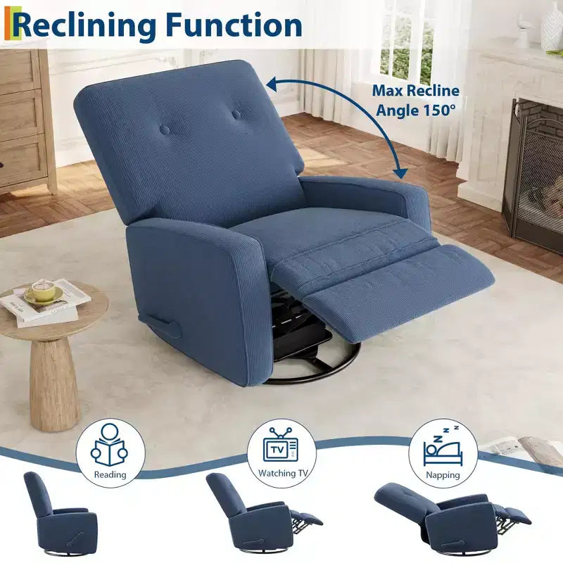 Modern 3-in-1 Swivel Glider Recliner, 360 Rocking Chair w/ Adjustable Backrest & Footrest, Upholstered Armchair for Nursery, Living Room, Bedroom