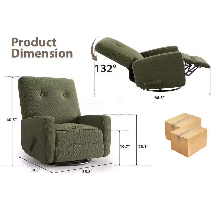 Modern 3-in-1 Swivel Glider Recliner, 360 Rocking Chair w/ Adjustable Backrest & Footrest, Upholstered Armchair for Nursery, Living Room, Bedroom