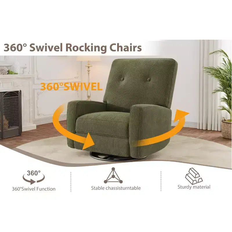 Modern 3-in-1 Swivel Glider Recliner, 360 Rocking Chair w/ Adjustable Backrest & Footrest, Upholstered Armchair for Nursery, Living Room, Bedroom