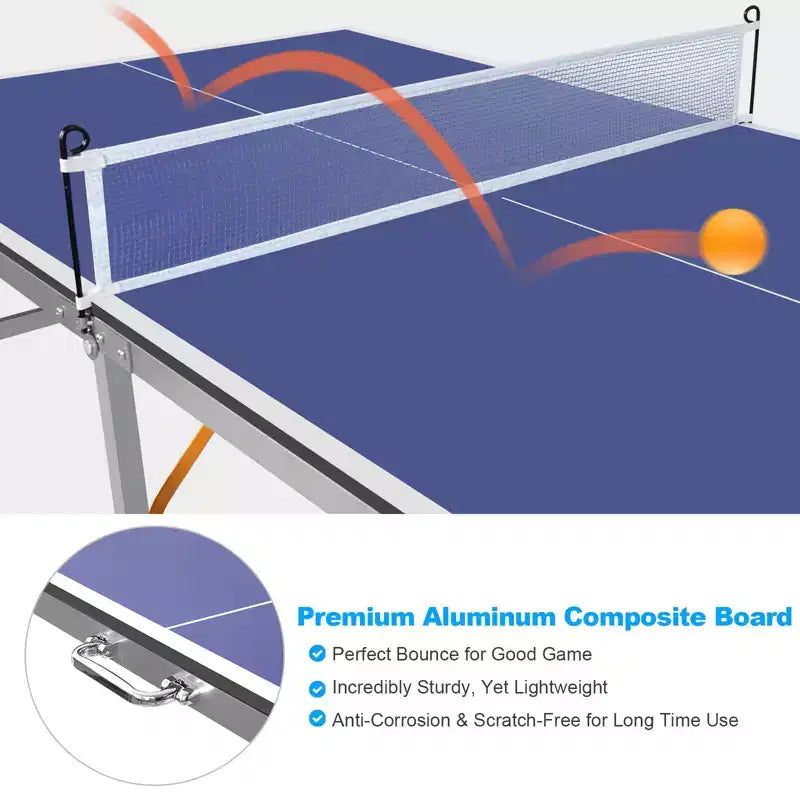 Portable Ping Pong Table,6X3 ft Professional Indoor/Outdoor Table Tennis Tables Game with Net for Adults/Teens,2 Tennis Paddles and 3 Balls