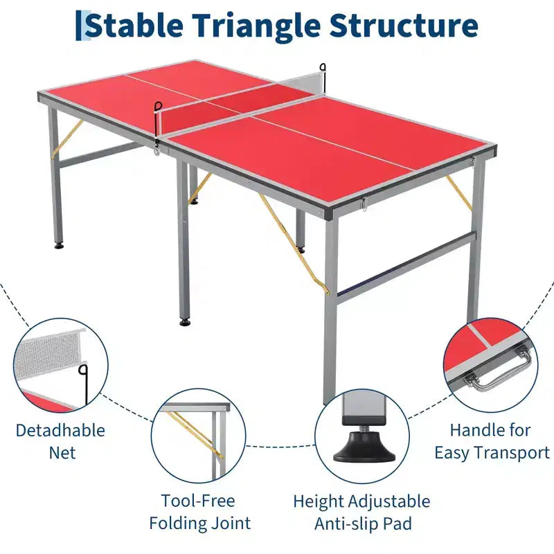 Portable Ping Pong Table,6X3 ft Professional Indoor/Outdoor Table Tennis Tables Game with Net for Adults/Teens,2 Tennis Paddles and 3 Balls
