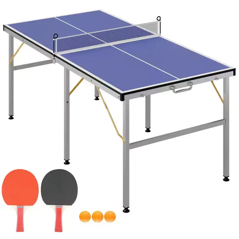 Portable Ping Pong Table,6X3 ft Professional Indoor/Outdoor Table Tennis Tables Game with Net for Adults/Teens,2 Tennis Paddles and 3 Balls