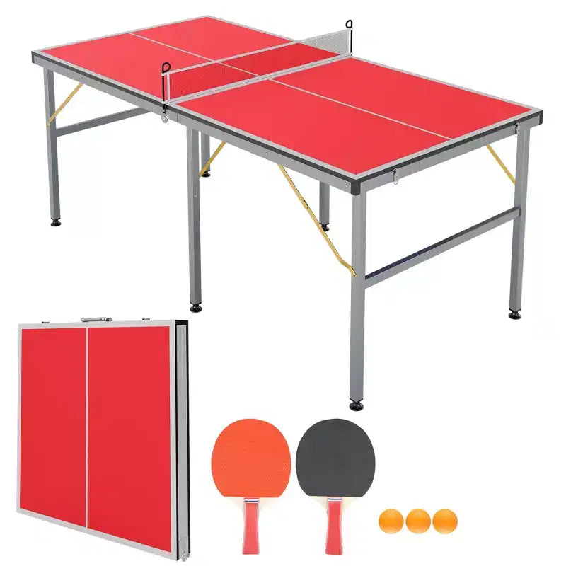 Portable Ping Pong Table,6X3 ft Professional Indoor/Outdoor Table Tennis Tables Game with Net for Adults/Teens,2 Tennis Paddles and 3 Balls