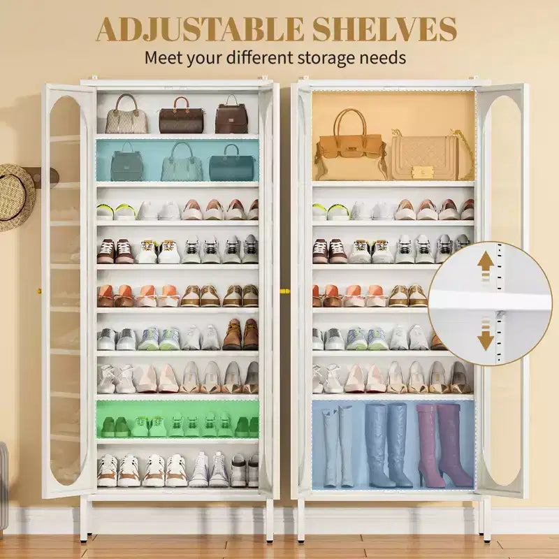 Bekrvio 9-Tier Tall Metal Shoe Cabinet with Glass Doors, Heavy Duty Freestanding Shoe Storage Rack with Adjustable Shelves, 2736 Pairs