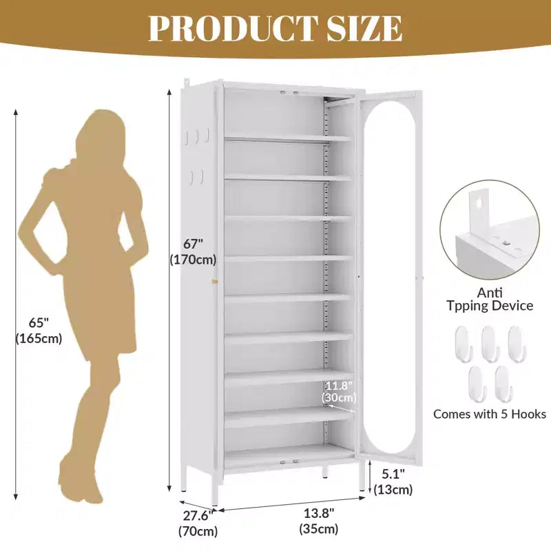 Bekrvio 9-Tier Tall Metal Shoe Cabinet with Glass Doors, Heavy Duty Freestanding Shoe Storage Rack with Adjustable Shelves, 2736 Pairs