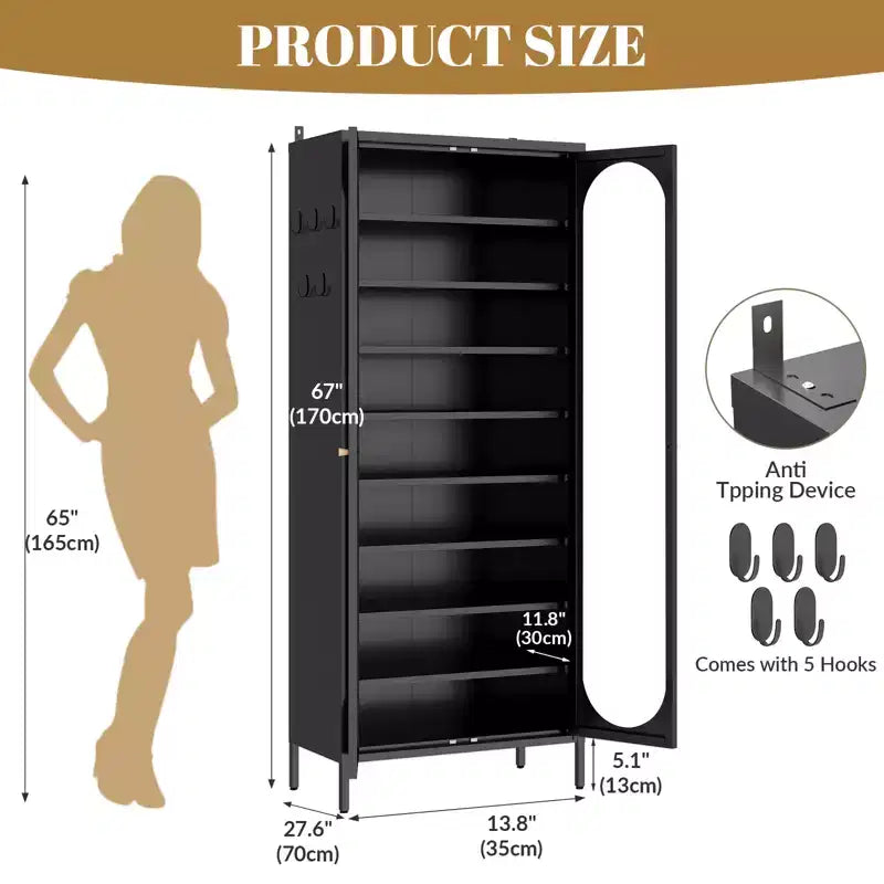 Bekrvio 9-Tier Tall Metal Shoe Cabinet with Glass Doors, Heavy Duty Freestanding Shoe Storage Rack with Adjustable Shelves, 2736 Pairs