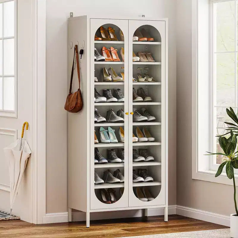 Bekrvio 9-Tier Tall Metal Shoe Cabinet with Glass Doors, Heavy Duty Freestanding Shoe Storage Rack with Adjustable Shelves, 2736 Pairs