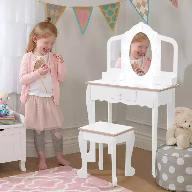 Kids Vanity with Lighted Mirror, Little Girls Vanity Table