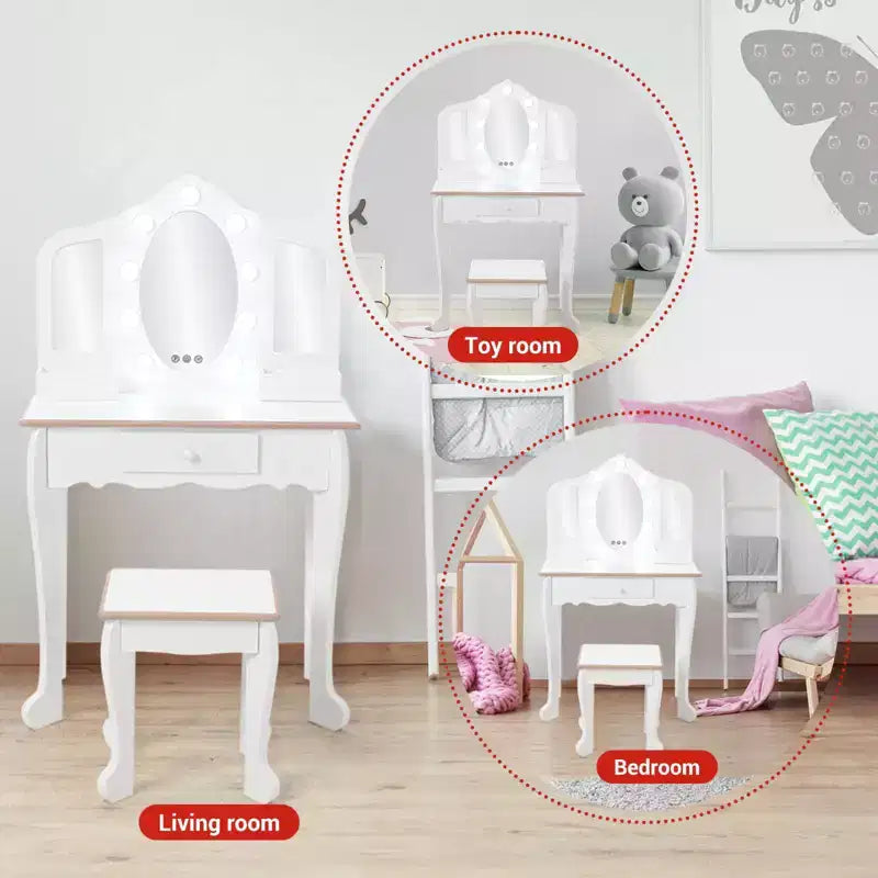 Kids Vanity with Lighted Mirror, Little Girls Vanity Table