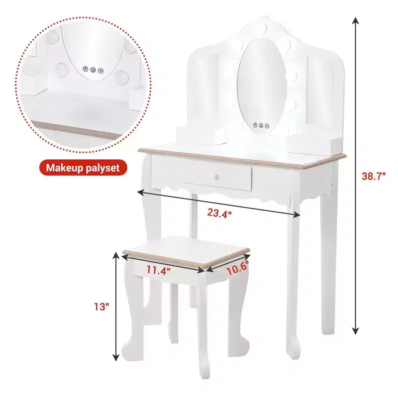 Kids Vanity with Lighted Mirror, Little Girls Vanity Table