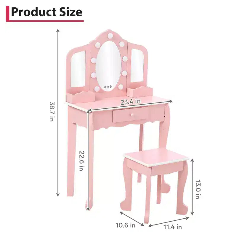 Kids Vanity with Lighted Mirror, Little Girls Vanity Table