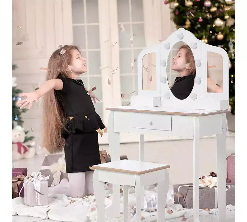 Kids Vanity with Lighted Mirror, Little Girls Vanity Table