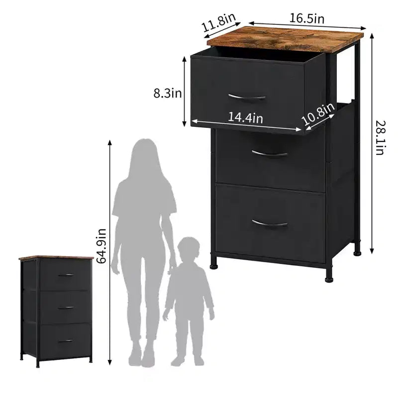 Slim 3-Drawer Dresser  Modern Compact Storage Cabinet with Removable Fabric Bins  Space-Saving Organizer for Bedroom, Closet, Apartment
