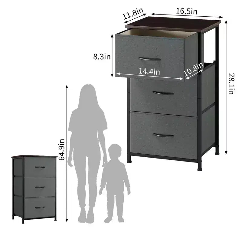 Slim 3-Drawer Dresser  Modern Compact Storage Cabinet with Removable Fabric Bins  Space-Saving Organizer for Bedroom, Closet, Apartment