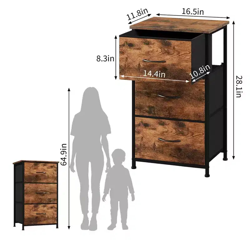 Slim 3-Drawer Dresser  Modern Compact Storage Cabinet with Removable Fabric Bins  Space-Saving Organizer for Bedroom, Closet, Apartment