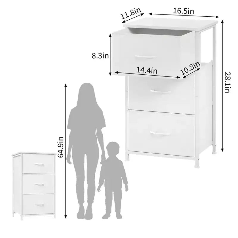 Slim 3-Drawer Dresser  Modern Compact Storage Cabinet with Removable Fabric Bins  Space-Saving Organizer for Bedroom, Closet, Apartment