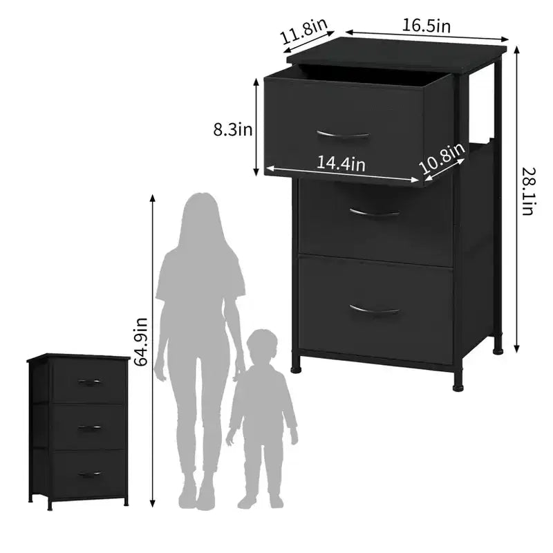 Slim 3-Drawer Dresser  Modern Compact Storage Cabinet with Removable Fabric Bins  Space-Saving Organizer for Bedroom, Closet, Apartment