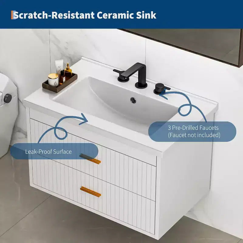 24 Floating Wall-Mounted Bathroom Vanity with Sink Combo, 2 Drawers & Storage Cabinet for Bathroom