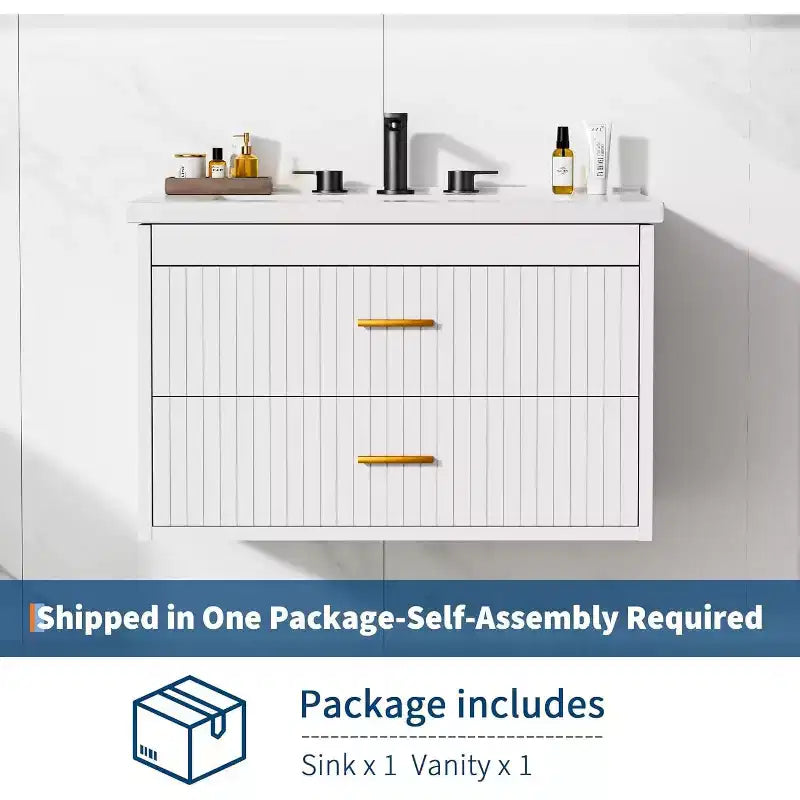 24 Floating Wall-Mounted Bathroom Vanity with Sink Combo, 2 Drawers & Storage Cabinet for Bathroom