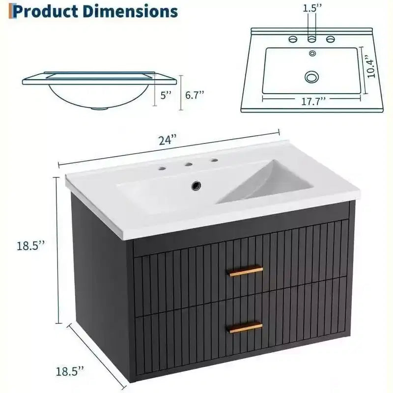 24 Floating Wall-Mounted Bathroom Vanity with Sink Combo, 2 Drawers & Storage Cabinet for Bathroom