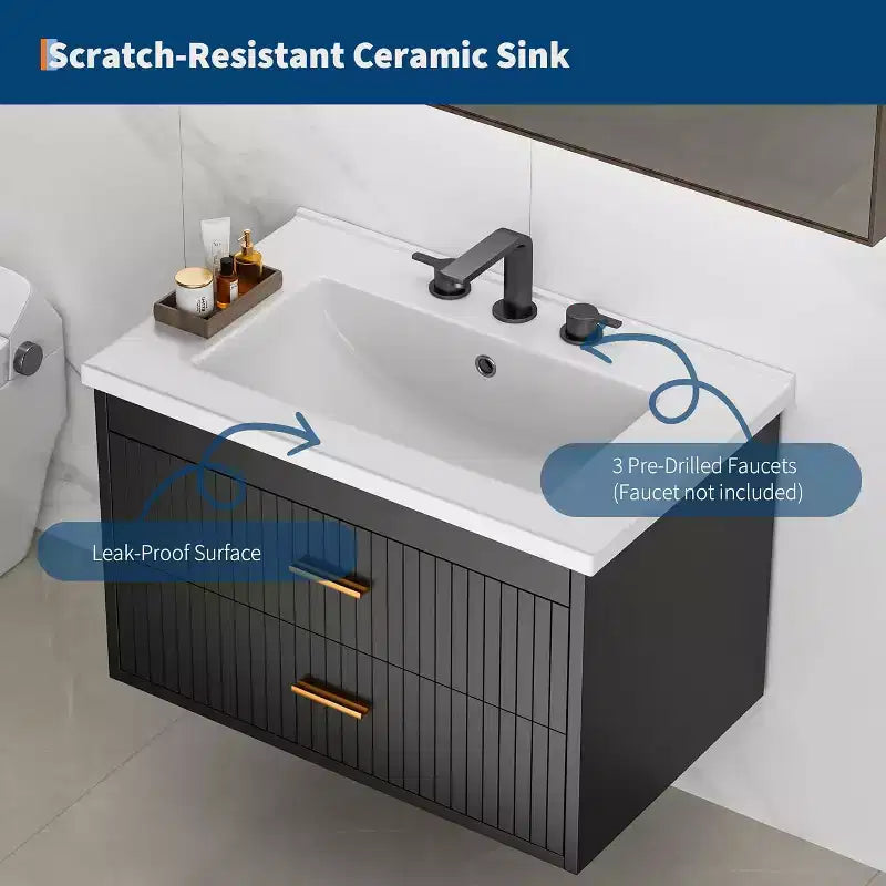 24 Floating Wall-Mounted Bathroom Vanity with Sink Combo, 2 Drawers & Storage Cabinet for Bathroom