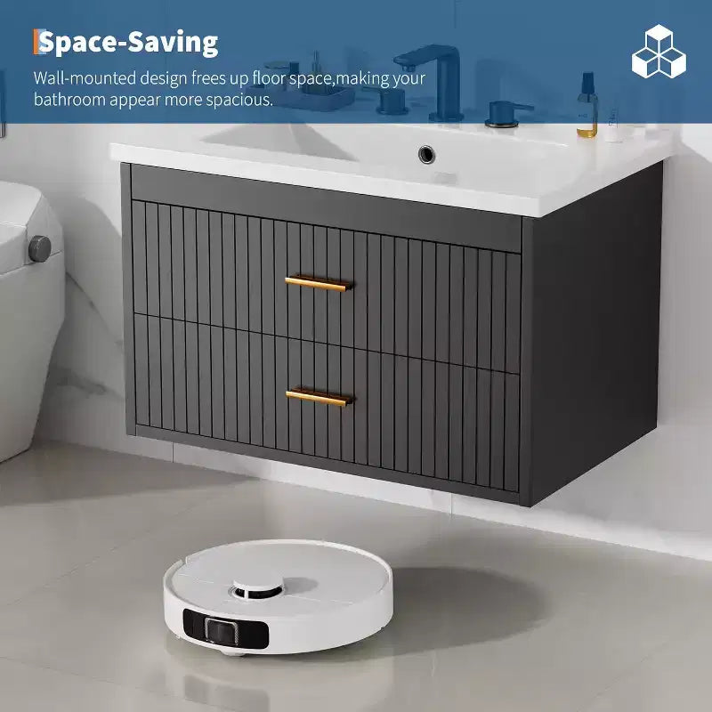 24 Floating Wall-Mounted Bathroom Vanity with Sink Combo, 2 Drawers & Storage Cabinet for Bathroom